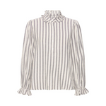 Load image into Gallery viewer, Ichi Striped High Neck Ruffle Blouse
