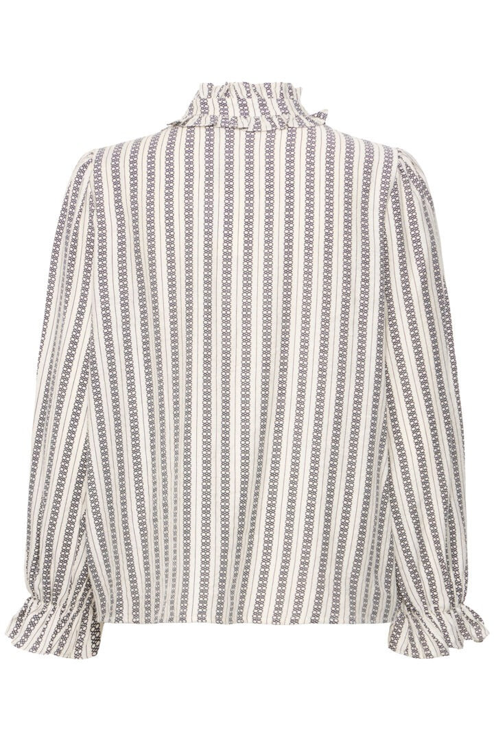Ichi Striped High Neck Ruffle Blouse