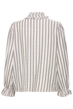 Load image into Gallery viewer, Ichi Striped High Neck Ruffle Blouse
