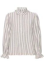 Load image into Gallery viewer, Ichi Striped High Neck Ruffle Blouse
