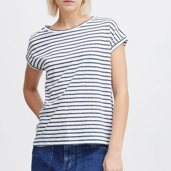 ICHI Relaxed Stripe T-Shirt - Total Eclipse Stripe