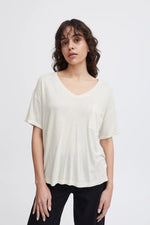 Load image into Gallery viewer, ICHI Linen Blend Pocket T-Shirt - Sandshell Melange
