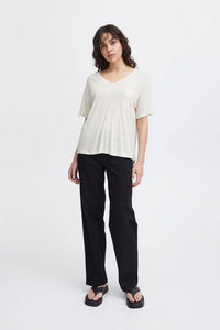ICHI Linen Blend Pocket T-Shirt - Sandshell Melange