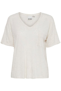 ICHI Linen Blend Pocket T-Shirt - Sandshell Melange