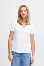 Load image into Gallery viewer, ICHI Cherry Logo V-Neck T-Shirt - Cloud Dancer
