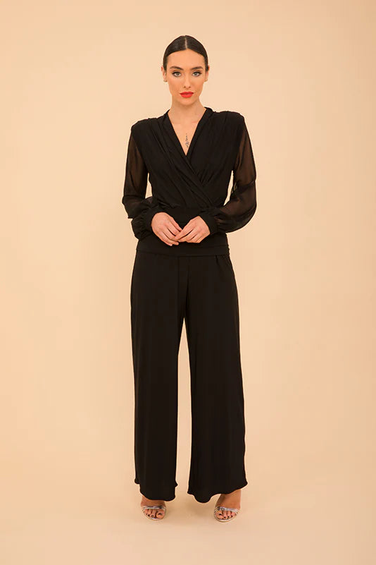 Uranium Jumpsuit with Chiffon Sleeve - Black