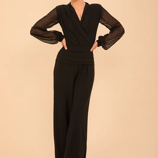 Uranium Jumpsuit with Chiffon Sleeve - Black