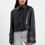Load image into Gallery viewer, French Connection Faux Leather Button-Up Jacket - Blackout
