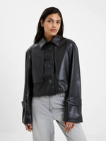Load image into Gallery viewer, French Connection Faux Leather Button-Up Jacket - Blackout
