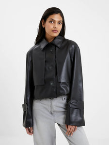 French Connection Faux Leather Button-Up Jacket - Blackout
