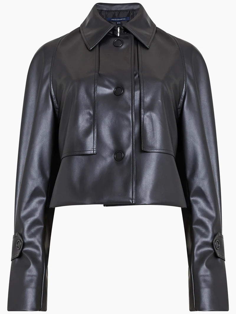 Wendy Faux Leather Button-Up Jacket - Blackout