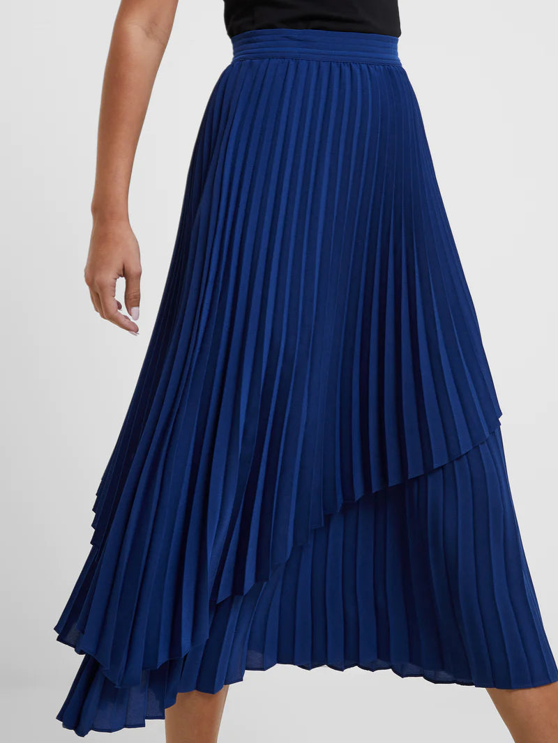 French Connection Pleated Tiered Midi Skirt - Blue Depths