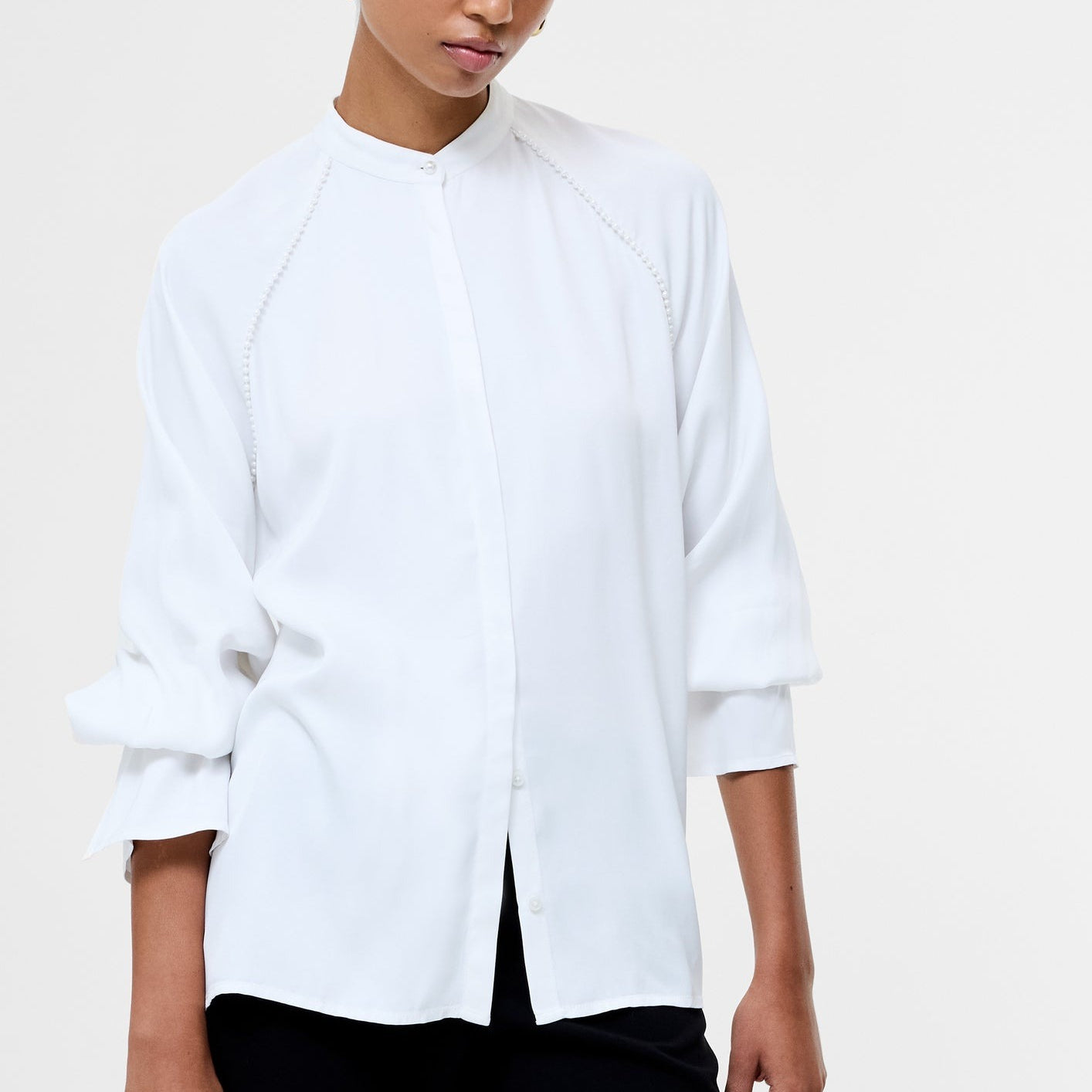 Candice Satin Pearl Trim Shirt