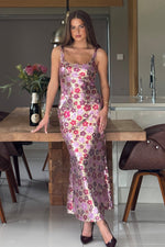 Load image into Gallery viewer, Lisbon Square Neck Pink Gold Sequin Dress
