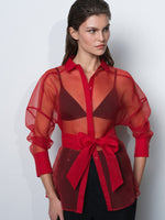 Load image into Gallery viewer, Mai Organza Tie Waist Shirt
