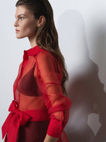 Load image into Gallery viewer, Mai Organza Tie Waist Shirt
