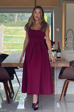 Load image into Gallery viewer, Erica Square Neck Pleated Midi Dress Berry
