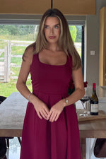 Load image into Gallery viewer, Erica Square Neck Pleated Midi Dress Berry
