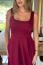 Load image into Gallery viewer, Erica Square Neck Pleated Midi Dress Berry
