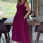 Load image into Gallery viewer, Erica Square Neck Pleated Midi Dress Berry
