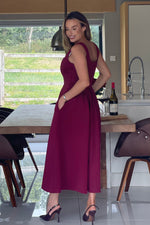 Load image into Gallery viewer, Erica Square Neck Pleated Midi Dress Berry
