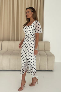 Heidi Polka Dot Ruched Midi Dress