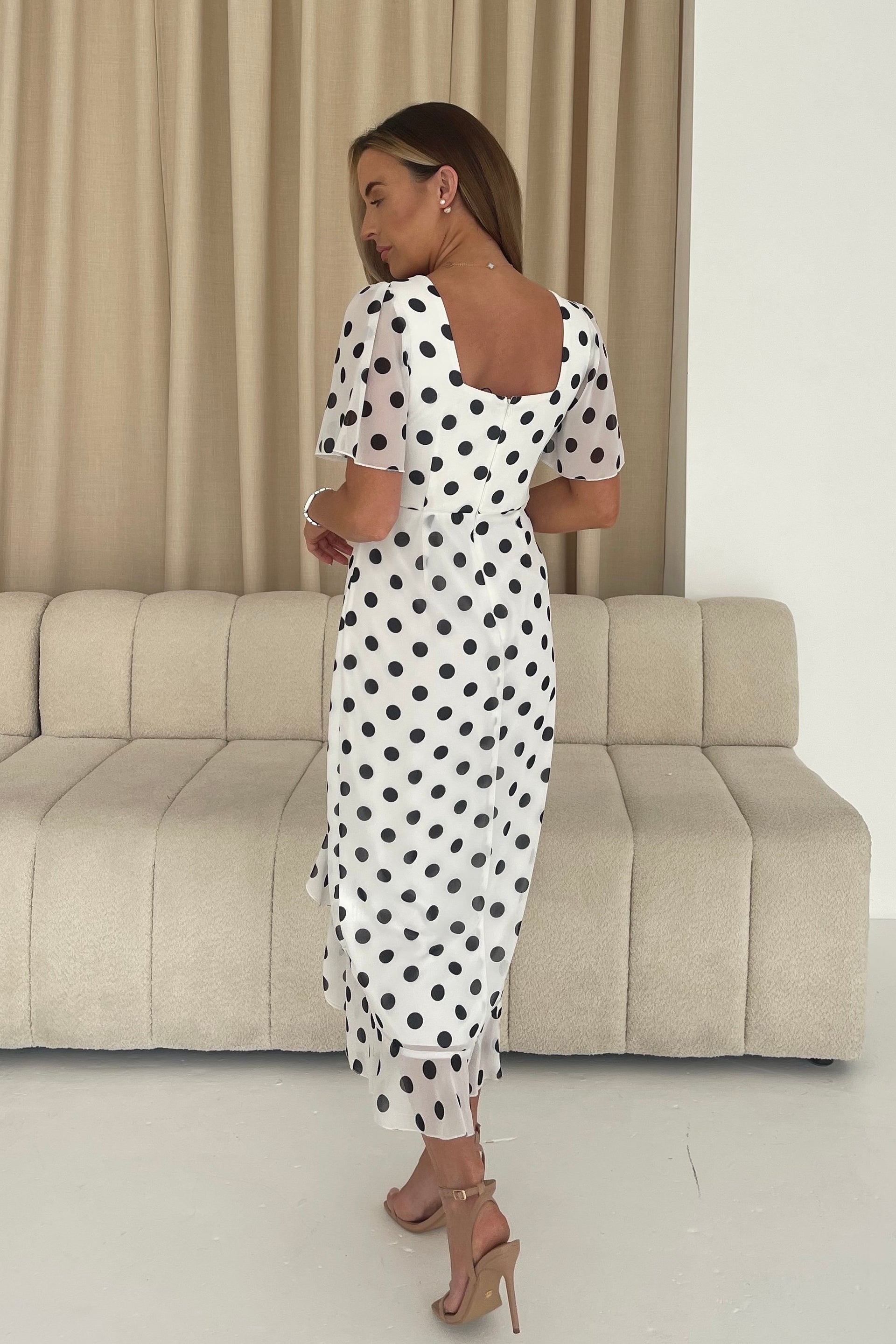 Heidi Polka Dot Ruched Midi Dress