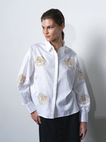 Load image into Gallery viewer, Alexis Cotton Flower Embellished Shirt
