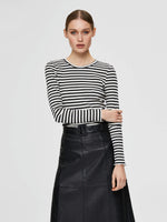 Load image into Gallery viewer, Selected Femme Breton Striped Ribbed Long Sleeved T-Shirt - Black/White
