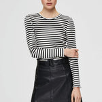 Load image into Gallery viewer, Sarah Breton Striped Ribbed Long Sleeved T-Shirt - Black/White
