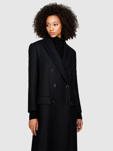 Sisley Long Wool Blend Double Breasted Coat - Black