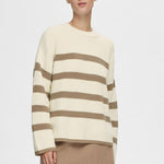 Load image into Gallery viewer, Paige Chunky Ribbed Striped Knitted Jumper - Snow White/ Beige
