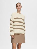 Load image into Gallery viewer, Selected Femme Chunky Ribbed Striped Knitted Jumper - Snow White/ Beige
