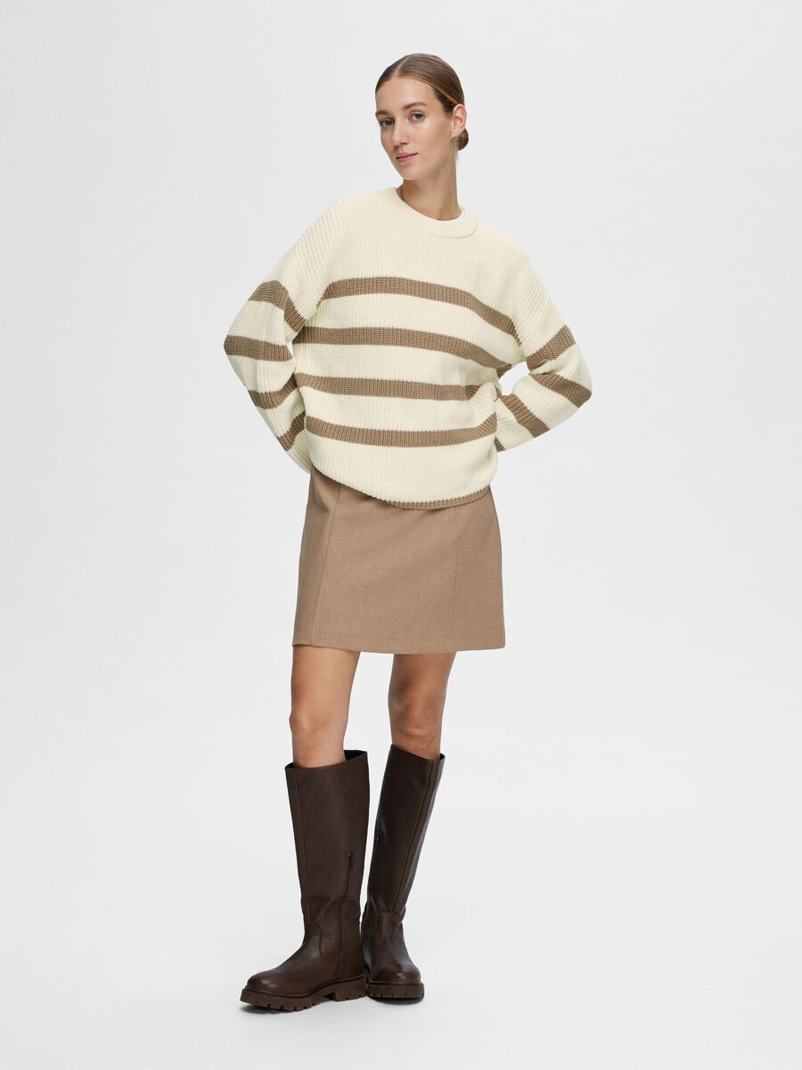 Paige Chunky Ribbed Striped Knitted Jumper - Snow White/ Beige