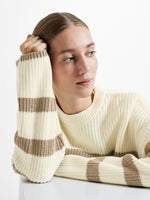 Load image into Gallery viewer, Paige Chunky Ribbed Striped Knitted Jumper - Snow White/ Beige
