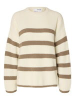 Load image into Gallery viewer, Selected Femme Chunky Ribbed Striped Knitted Jumper - Snow White/ Beige
