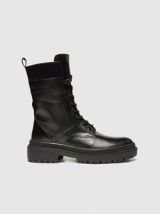Sisley 100% Leather Lace Up Boots - Black