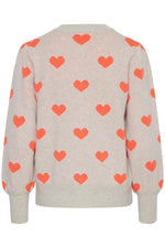 Load image into Gallery viewer, ICHI Heart Print Cardigan - Oatmeal W. Hot Coral
