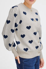 Load image into Gallery viewer, ICHI Heart Print Cardigan - Oatmeal W. Total Eclipse
