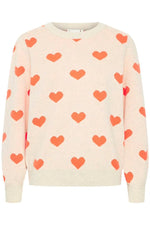 Load image into Gallery viewer, ICHI Heart Pullover Jumper -  Oatmeal W. Hot Coral
