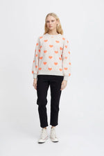 Load image into Gallery viewer, ICHI Heart Pullover Jumper -  Oatmeal W. Hot Coral

