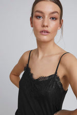 Load image into Gallery viewer, ICHI Lace Trim Cami - Black
