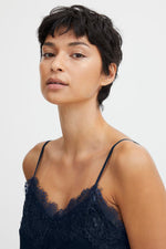 Load image into Gallery viewer, ICHI Lace Trim Cami - Navy
