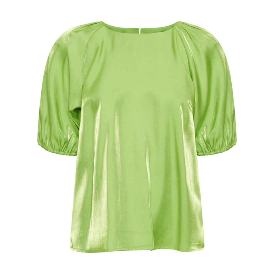 Gracie Shiny T-Shirt With Puff Sleeve - Parrot Green