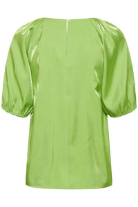 Gracie Shiny T-Shirt With Puff Sleeve - Parrot Green