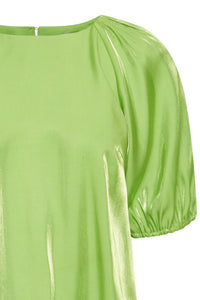 ICHI Shiny T-Shirt With Puff Sleeve - Parrot Green
