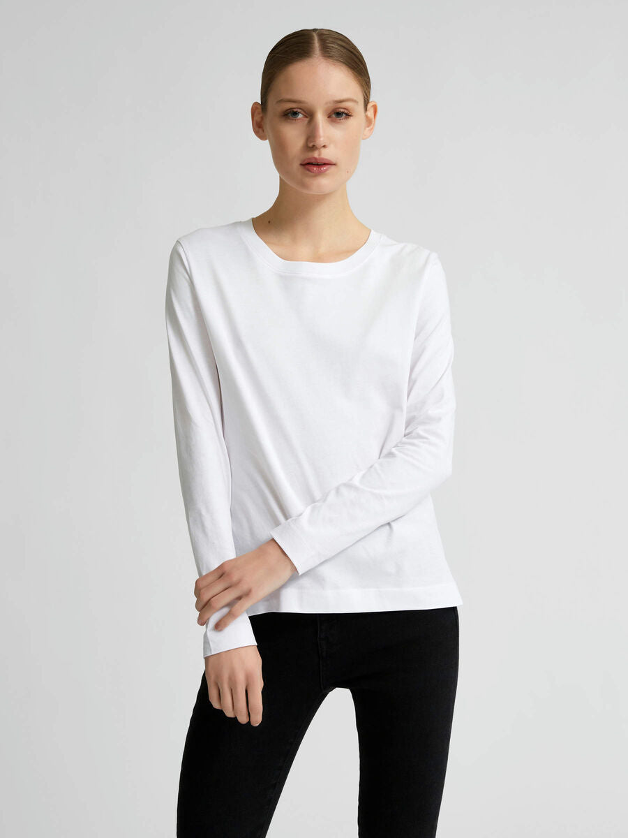 Amy Basic Cotton Long Sleeved T-Shirt - Bright White