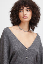 Load image into Gallery viewer, ICHI Lace Back Knit Cardigan - Dark Grey Melange

