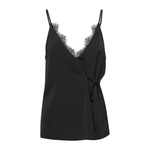 Load image into Gallery viewer, ICHI Wrap Over Lace Trim Camisole - Black
