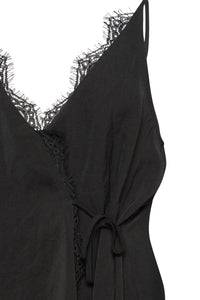 ICHI Wrap Over Lace Trim Camisole - Black